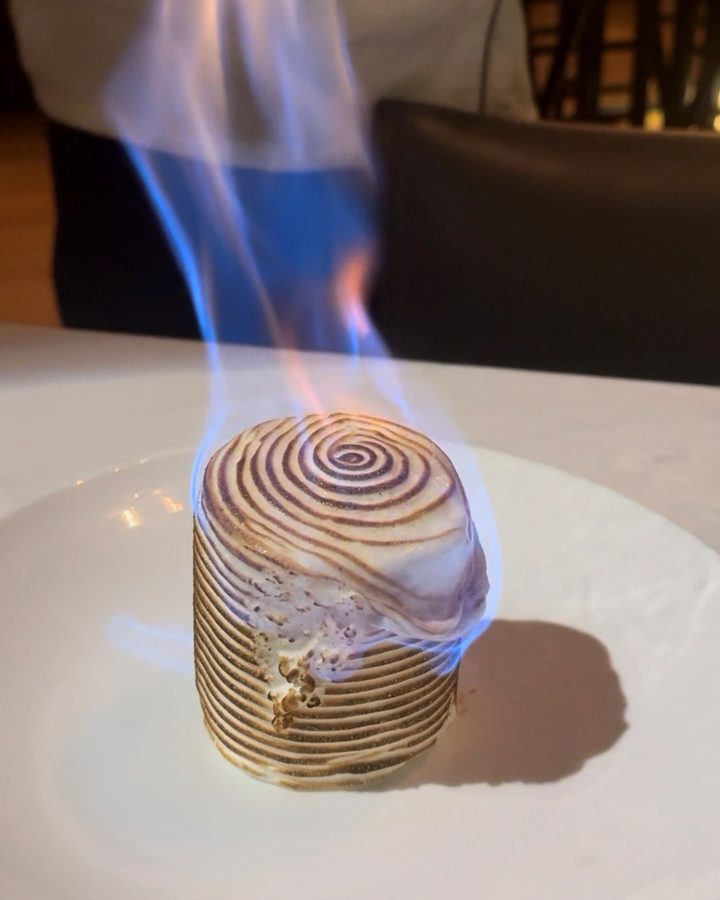 Baked Alaska set aflame at the table at Truluck's in downtown Naples
