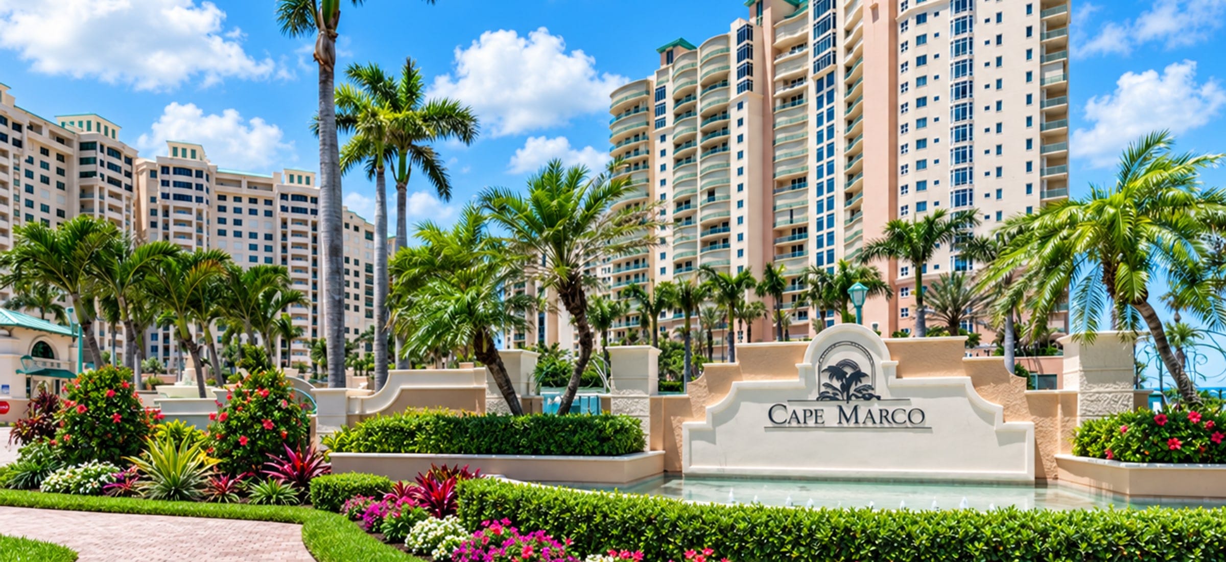 The entrance at Cape Marco, a gated community on Marco Island, Florida, on the Gulf.